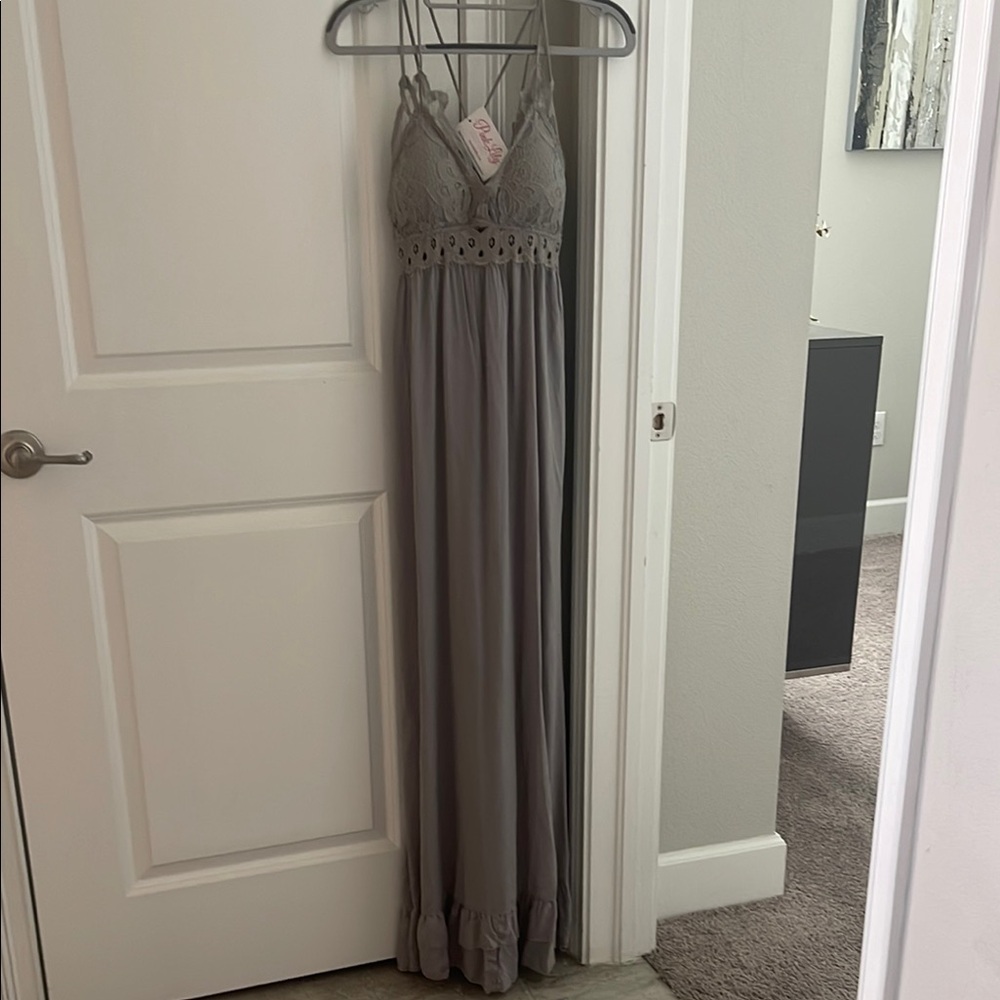 Pink Lily Gray Spaghetti Strap Maxi Sundress